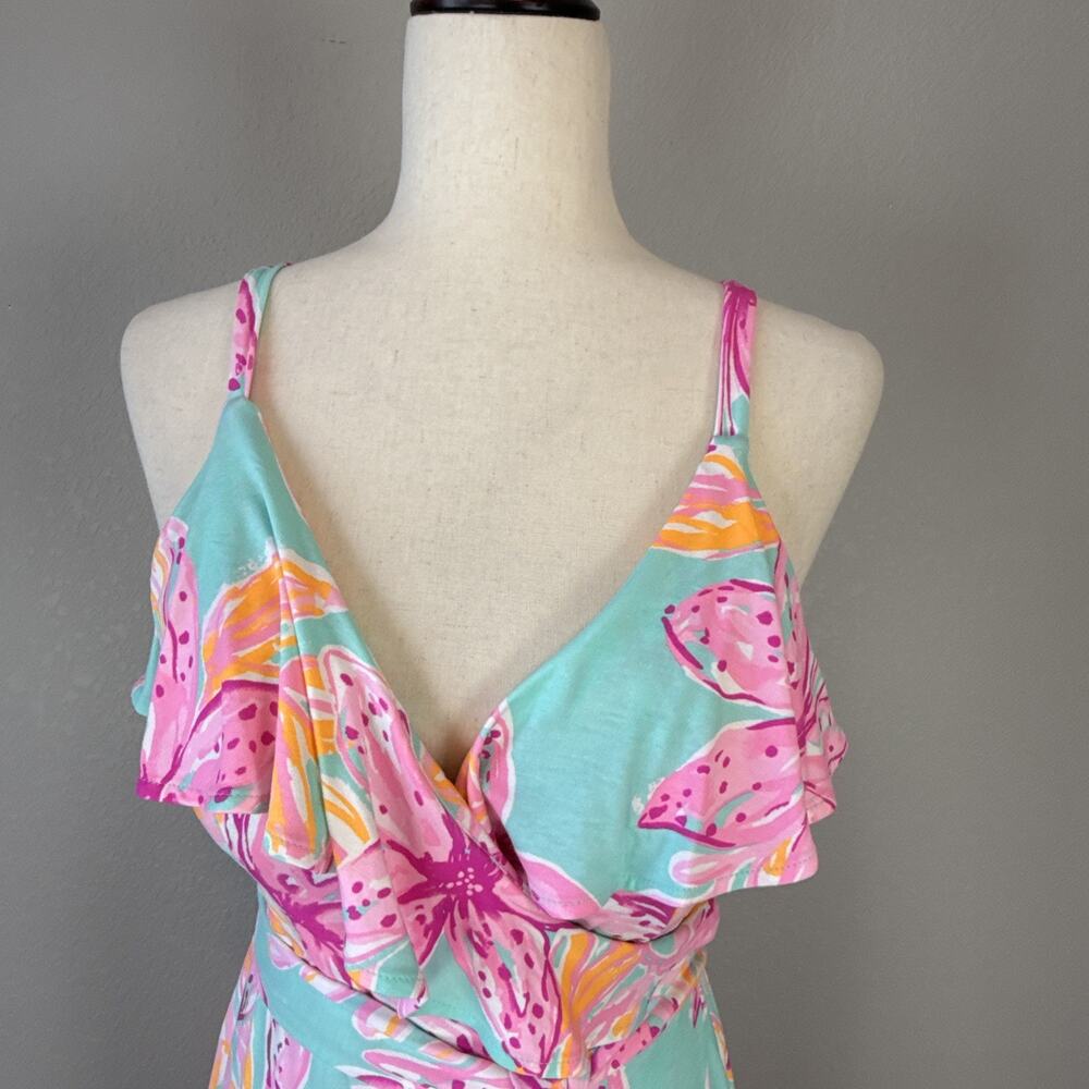 Lilly Pulitzer Womens Fontaine Wrap Dress Size M Bonita‎ Blooms Surf Blue Jersey - Picture 3 of 9